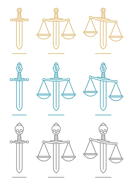 Zwaard en weegschaal van Justitie — Stockvector