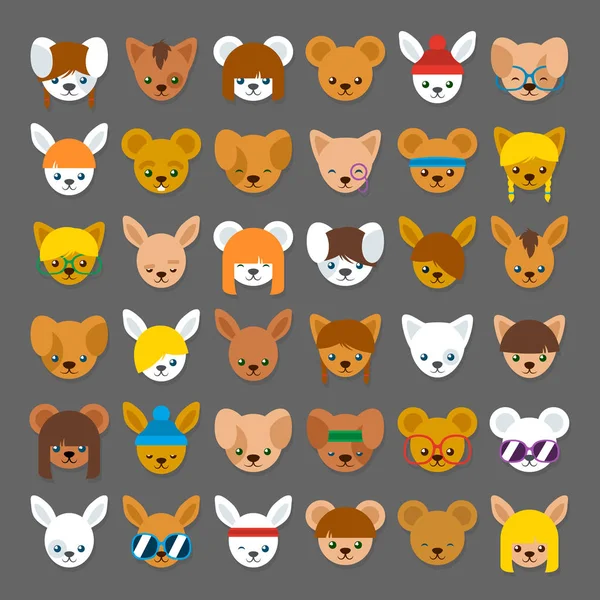 Grande collection d'avatars de tête d'animal de dessin animé — Image vectorielle