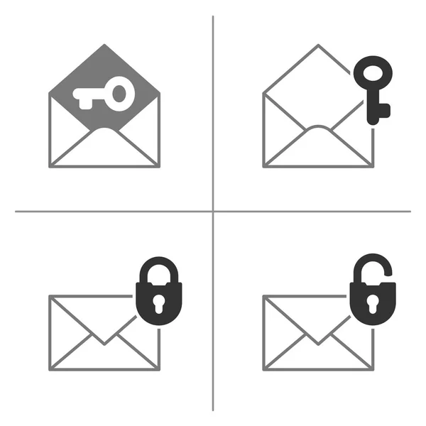 Mail icon collection with padlock and key — Stock Vector