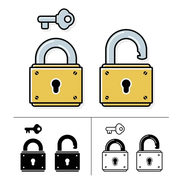 Lock and key - vector icon set — Stock Vector