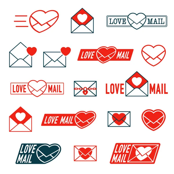Grande coleção de ícones de amor, correio e envelope — Vetor de Stock