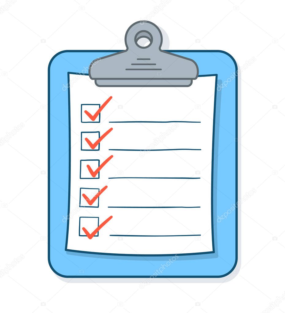 Cartoon checklist with check marks on clipboard