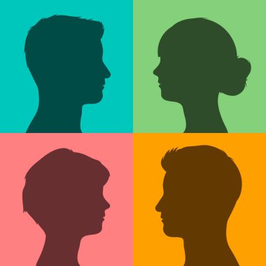 Four silhouettes of heads on colored background clipart