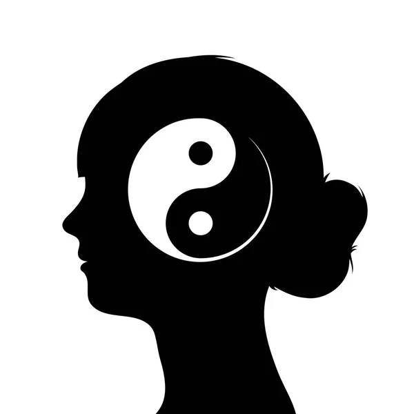 Silueta de cabeza femenina con símbolo yin yang Ilustraciones de stock libres de derechos