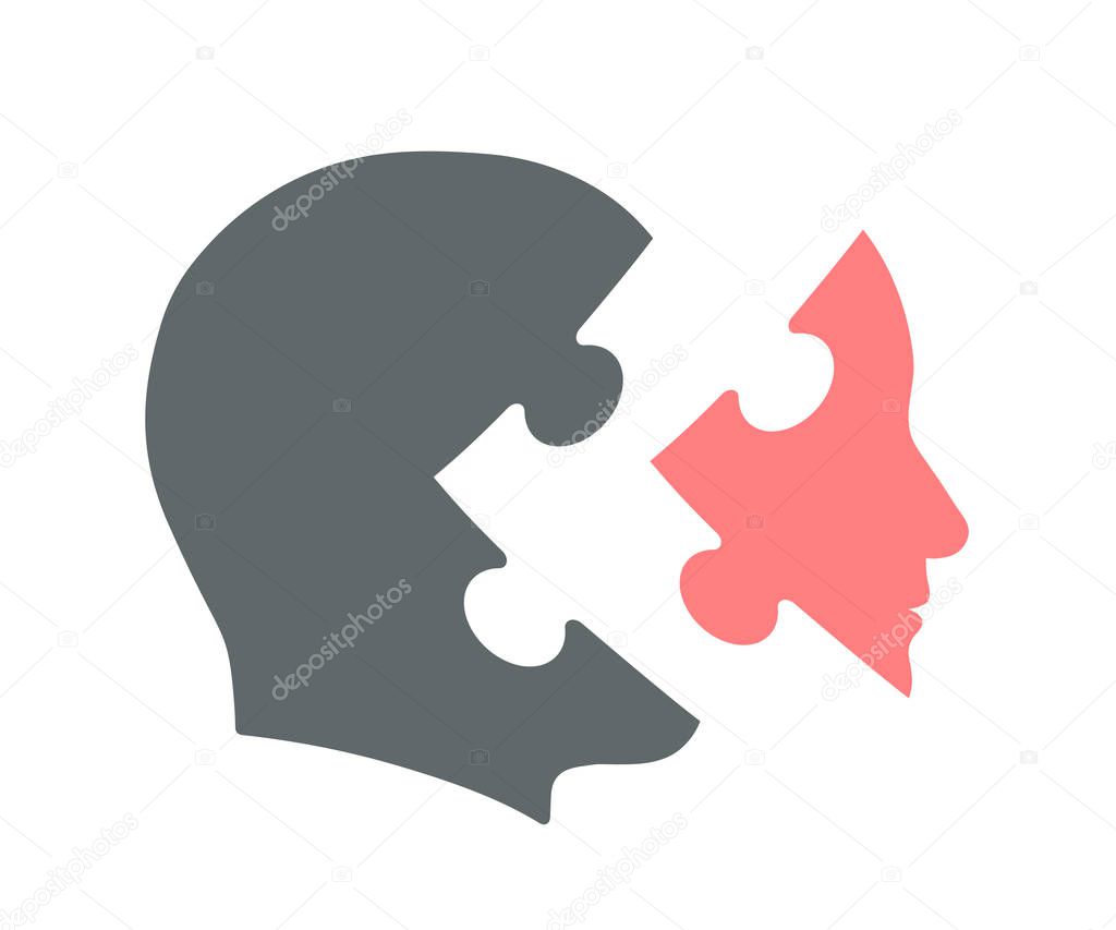 Head silhouette icon with jigsaw puzzle piece mask