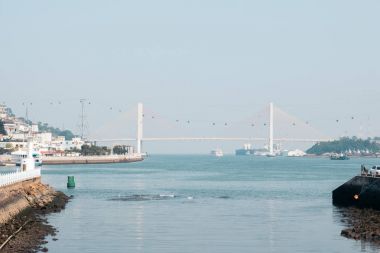 Sea and bridge landscape in Yeosu, Korea clipart