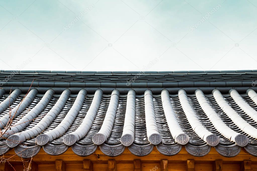 Korean traditional roof tile, eaves background