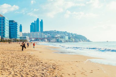 Haeundae beach ve Busan, Kore modern binalar