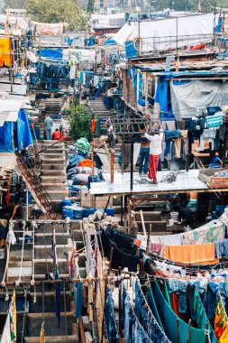 Dhobi ghat açık hava çamaşırhanede Mumbai, Hindistan