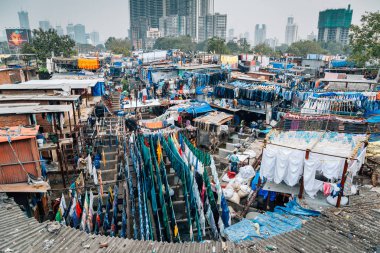 Dhobi ghat açık hava çamaşırhanede Mumbai, Hindistan