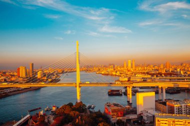 Osaka bağlantı noktası ve cityscape Tempozan dönme dolap Japonya üzerinden