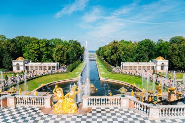 Peterhof Sarayı bahçesi, Saint Petersburg, Rusya 'daki çeşme.