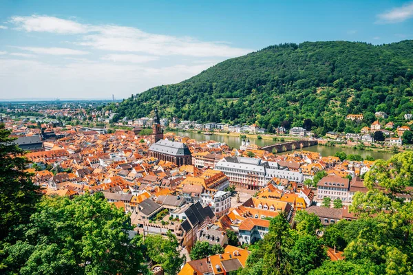 Heidelberg eski kasaba manzarası Almanya 'daki Heidelberg kalesinden