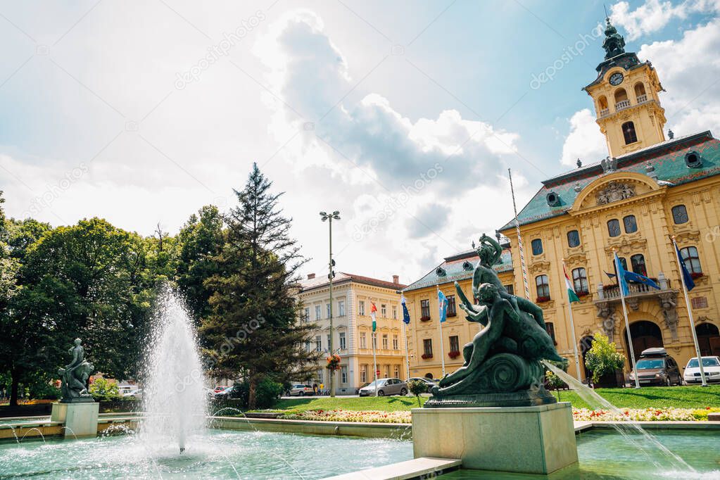 Szeged City Hall and Szechenyi square in Hungary
