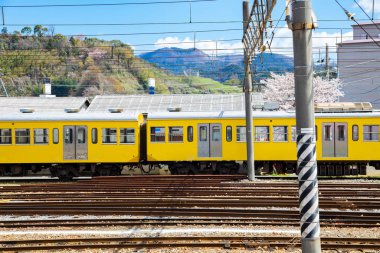 Shiga, Japonya 'da ilkbaharda Hikone tren istasyonu