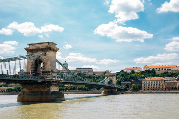 Buda castle district and Chain bridge with danube river in Budapest, Hungary