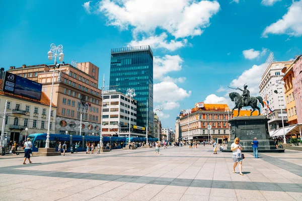 Zagreb Croacia Julio 2019 Ban Jelacic Central Square —  Fotos de Stock
