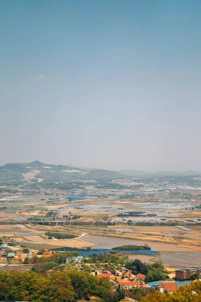 Anseong Cidade Campo Arrozais Vista Panorâmica Fortaleza Jukjusanseong Montanha Anseong — Fotografia de Stock