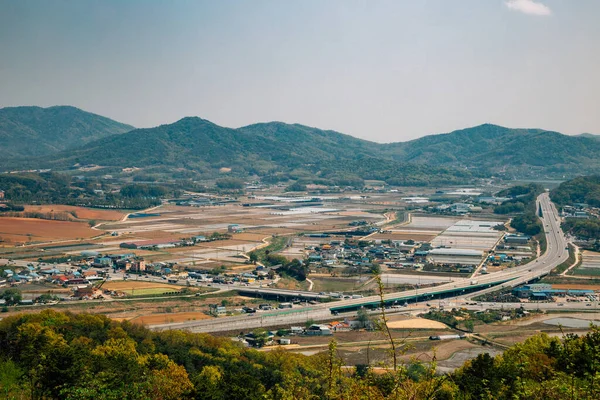 Anseong Şehri Çeltik Tarlası Manzarası Anseong Kore Deki Jukjusanseong Dağ — Stok fotoğraf