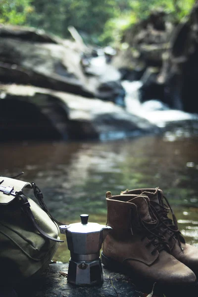 Spaziergang Wald Natürlicher Wasserfall — Stockfoto