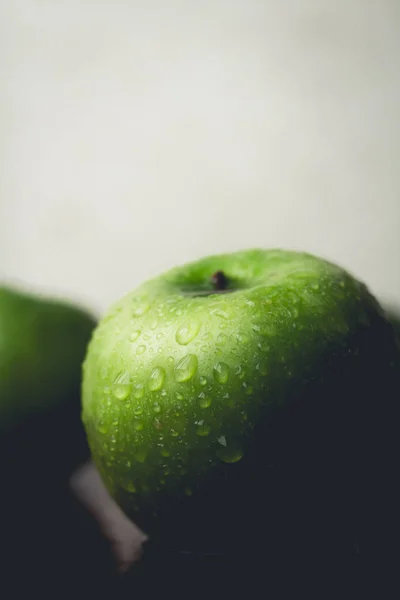 Fresh Green Apples Low Light Areas Black Background — Stock Photo, Image