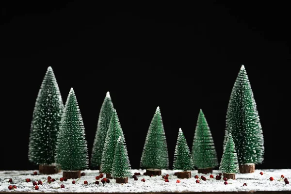 Noel - Karda çam ağacı Siyah arka planda — Stok fotoğraf