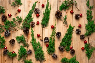 Noel - Ağaçta çam kozalakları ve dallar