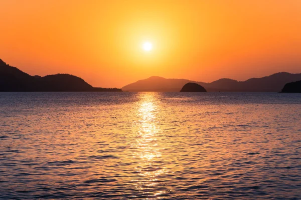 Sunset sea-The ship in the evening sea, beautiful golden light
