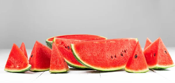 Watermelon-Watermelon Slices Against Wood White Background