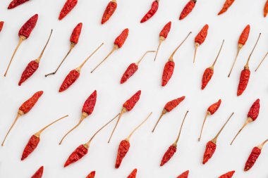 Kırmızı biber, baharat, kırmızı biber ve beyaz arka plan.