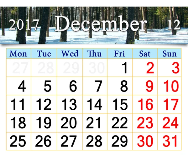 Kalender för December 2016 med bild av vintern skog — Stockfoto