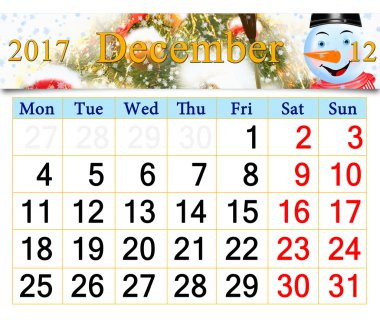 Takvim Aralık 2017 ile muhteşem kardan adam