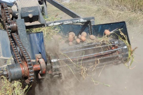 Трактор з обладнанням для риття картоплі — стокове фото