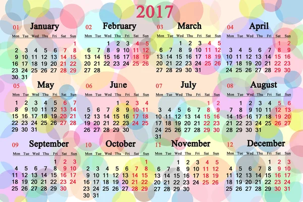 Calendar for 2017 year on the multicolored background — Stock Photo, Image
