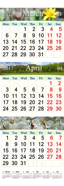 Calendario Marzo Aprile e Maggio 2017 con foto — Foto Stock