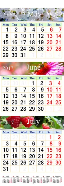 5 月 6 月 7 月 2017 与照片日历 — 图库照片