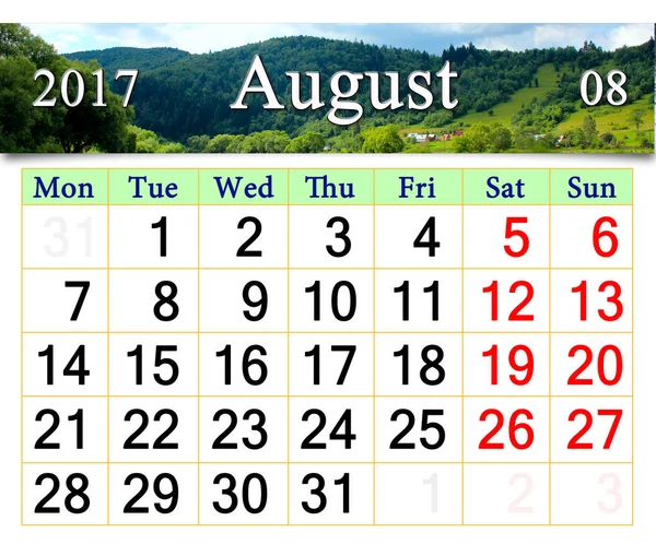 Augusztus 2017-folyó mountain naptár — Stock Fotó