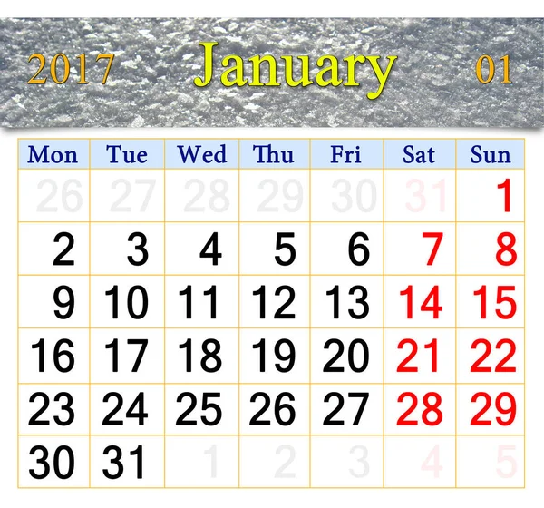 Kalender voor januari 2017 met afbeelding van sneeuw — Stockfoto
