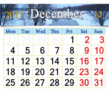 Kış nehir ve orman ile Aralık 2017 için takvim