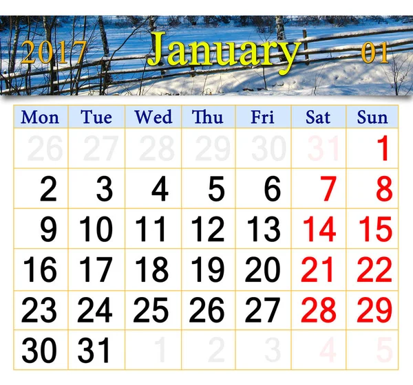 2017 年 1 月冬の風景のカレンダー — ストック写真