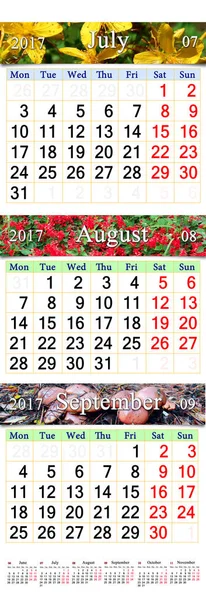 Kalendarz dla sierpnia 2017 października z różnych kolorowych obrazów — Zdjęcie stockowe