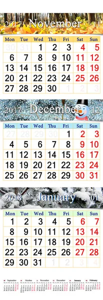 November December 2017 en januari 2018 met gekleurde afbeeldingen — Stockfoto