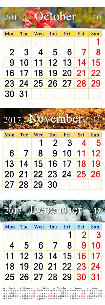 Calendario noviembre y diciembre 2017 | calendario de octubre noviembre