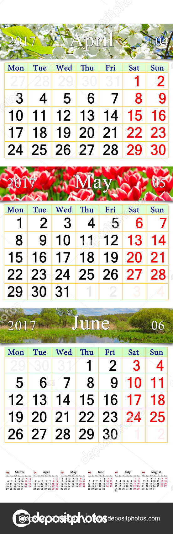 4 月 自然写真と 17 年 6 月のカレンダー ストック写真 C Alexmak