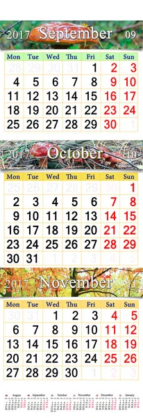 Oktober November och December 2017 med färgade bilder i form av kalender — Stockfoto