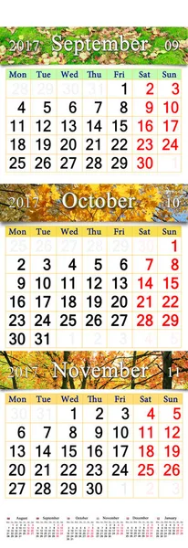 Kalender für die Herbstmonate 2017 — Stockfoto