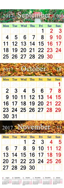 Calendario ottobre novembre e dicembre 2017 con foto a colori — Foto Stock