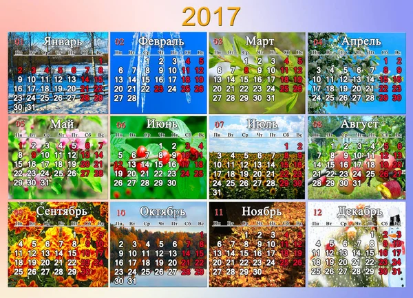 Kalendarz na rok 2017 w języku rosyjskim z dwunastu Fotografia przyrody — Zdjęcie stockowe