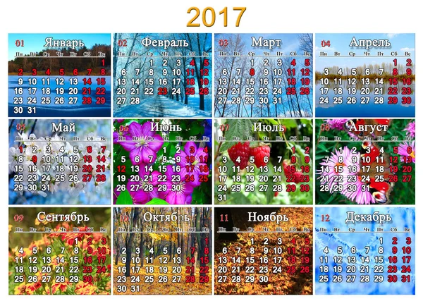 Calendário para 2017 em russo com doze fotos da natureza — Fotografia de Stock