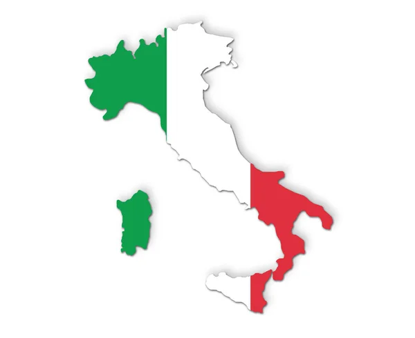 Mapa Włoch z flagi narodowej na białym tle — Zdjęcie stockowe